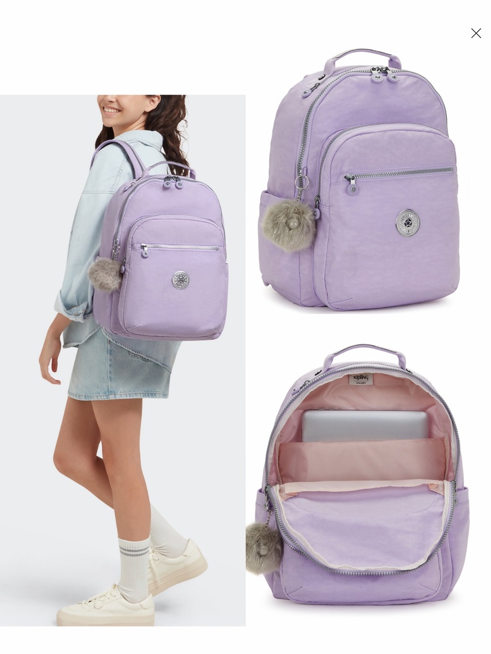Kipling Seoul Medium 15" Laptop Backpack Lavender NWT